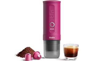 Outin Nano Machine à expresso électrique portable, cafetière de voyage pour camping, cafetière auto-chauffante pour voiture avec USB-C, avec café moulu et capsule NS