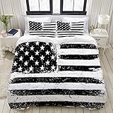 NR Parure de lit,Drapeau américain Noir et Blanc Grunge Indépendance Le 4 Juillet,1 Housse de Couette 200x200 + 2 Taies d'Oreillers