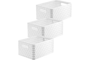 Rotho Country 3er-Set Aufbewahrungskiste Rattan-Optik, Kunststoff (PP) BPA-frei, Weiss, A5+/11l, (32,8 x 23,8 x 16 cm)