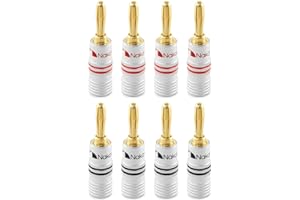 Nakamichi Pozłacany wtyk bananowy 24k 12 AWG - 18 AWG Rozmiar miernika 4 mm do elastycznego podłączania kabli do kolumn hi-fi, wzmacniaczy, amplitunerów AV, systemów audio i stereo (8 sztuki, wtyczka bananowa)