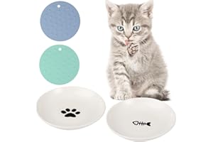 Dorakitten Cat Food Bowls, 2 Packs Cat Feeding Plates with 2 Non-Slip Silicone Mats, Whisker Stress Free Cat Bowls Wide & Shallow, Wet & Dry Food Dishes for Cats, Puppies, Dishwasher Safe