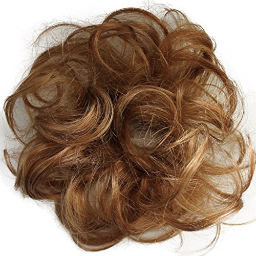 PRETTYSHOP 100% Human Hair Scrunchy Scrunchie Bun Up Do Hair Piece Hair Ribbon Ponytail Extensions Wavy Curly Messy Div. colours (light brown blonde mix 30H27 H312)