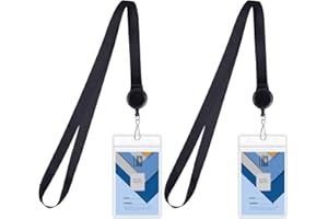 Wisdompro Cruise Lanyard with ID Card Holder, 2 Pack Neck Lanyard with Retractable Reel & Double Sided Waterproof Clear ID Badge Holder for Cruise Ships - Black (Vertical)