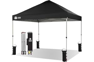 CROWN SHADES Pop Up Gazebo 3m x 3m, Center Lock One Push Instant Pop Up Outdoor Canopy Tent, Heavy Duty Gazebo with Carry Bag, Bonus 8 Stakes and 4 Ropes, Black