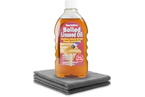 PACKPIONEER Boiled Linseed Oil for Wood 500ml – Outdoor Wood Treatment & Decking Oil for Furniture, Floors, Worktops & Garden Use – Includes 2 Lint-Free Cloths for Easy Use