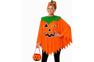 Kinesgsg 3 delar Halloween pumpa kostym för kvinnor, allmänt | Halloween kostym, orange, halloween pumpa poncho cape, med huv