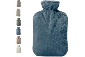 BICAREE Hot Water Bottle with Cover, 2L PVC Hot Water Bag for Neck, Shoulder Pain and Hand Feet Warmer, Menstrual Cramps, Hot Compress and Cold Therapy(Blue Ashes)