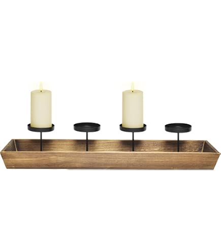 Lot De 2 Bougeoirs En Bois De Manguier Avec Support Aluminium - Pour Bougies Piliers Et Boules - Décoration De Table Rustique - 5