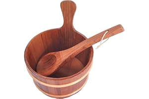 BEAHING Sauna Bucket and Ladle Set, Large Capacity Wooden Bucket with Handle, Sauna Accessories for Home, Hotel, Steaming Room, Wooden