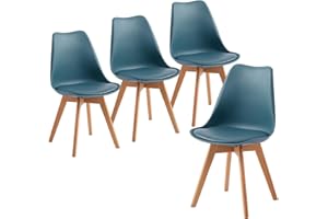 buybyroom Modern Dining Chairs Set of 4 with Wooden Legs and Soft Cushion for Living Room, Garden, Kitchen, Bedroom, Outdoor and Office, Dark Grey Blue