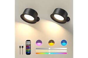 FULEN Wall Lights, 2 Pack LED Wall Lamp with 18 RGB Colors, 3200mAh Rechargeable Battery Operated, Touch and Remote Control, Dimmable Wireless Wall Sconces for Bedroom Indoor, Magnetic 360° Rotation
