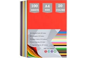 AZVIEY 100 Blatt Tonpapier A4 Bunt, Buntes Papier A4 Bastelpapier -120g/m² 20 Farben, Farben Papier Buntpapierset für Diy Origami und Bastelprojekte