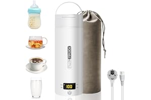 SUEWIDFAY Travel Kettle Small Electric 500 ml / 300 W Portable Kettle Mini Water Cup Stainless Steel 316 Heating Automatic Shut-Off with Reversible Lid for Tea, Coffee, Baby Milk, Camping (White)