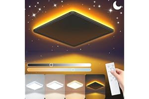 MJKOPEE LED Ceiling Lights for Bedroom - 24W 3000LM Bathroom Light with 1800K Night Light 3000-6500K and Remote Control, 10%-100% Brightness Adjustable Ceiling Lamp for Living Room Kitchen,Square