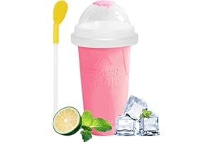 HORUILI Vaso para Hacer Granizados, Slushie Cup Maker, Maker Magic Slushy Squeeze, Taza de Batido Portátil con Pajita y Cuchara, Milkshakes d'été faits à la main et Coupes Glacées à Smoothie (Rosa claro)