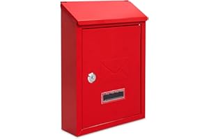 Assorted Collections Wall Mounted Post Box, Lockable Mailbox with 2 Keys, Weatherproof Letterbox, Easy To Install 21x30x7cm (Red)