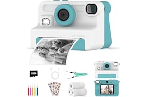 AMZSA Cámara de Fotos Instantánea para Niños, Camara Fotos Infantil instantanea para 3-12 Años,3 Rollos de Papel, Pegatinas, Bolígrafos y 32 GB,Regalos Juguete para Niño niña de 4 5 6 7 8 9 10 11 12 Años