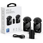 DENSHİ F11-2 Kablosuz Yaka Mikrofonu 2'li Set, 3'&uuml; 1 Arada Alıcı (Type-C, Lightning, 3.5mm), Android iPhone Kamera Uyumlu, G&uuml;