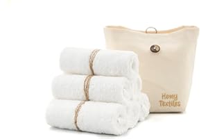 Homy Textiles Lot de 6 gants de toilette en bambou pour bébé - 25 x 25 cm - Extrêmement doux - Pour peau sensible - Sac de rangement décoratif 100 % coton - Lingettes réutilisables