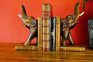 ‎KINAREE Buchstütze Elefant - Handgeschnitzte Bücherstützen aus massiven Akazien Holz - 30cm Dekoration (Natur)