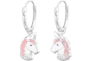 Laimons Pendientes infantiles para niña, diseño de unicornio brillante, plata de ley 925, Plata