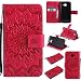 Produktbild Lonchee LG K5 Leder Wallet Tasche Brieftasche Schutzhülle , Sonnenblumen geprägten Muster Design Hochwertige PU Leder Folio Tasche Case Hülle im Bookstyle mit Standfunktion Kredit Kartenfächer (Rote)