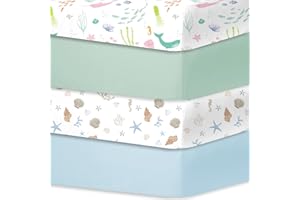 Little Grape Land de Draps pour Lit Bébé 4 Pièces 70x140 cm 100% Microfibre Respirante Certifié Oeko-TEX Protège Matelas Amovible et Lavable Motifs Mignons pour Berceau et Matelas Bébé(Monde Marin)