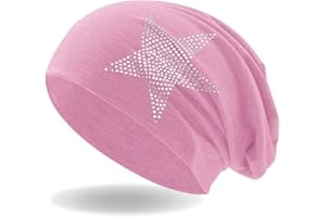 Hatstar Strass Stern Damen Beanie Mütze | elastisches Slouch Long Beanie | Mädchen Mütze | mit edler Strass Applikation | leicht und weich
