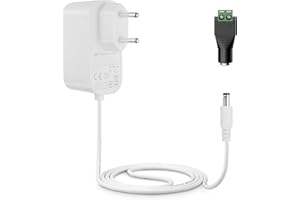 Lonnky Adaptador 12V 2A AC 100-240V para Router Wi-Fi Tiras LED Cámara CCTV con Conector DC 5,5 x 2,1 mm Blanco