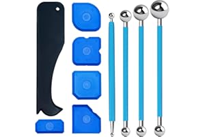 DAZHTU 10 Piezas Herramientas Calafateo Silicona, Bola Metal Sellador, 4 Pcs Bolas de Metal Herramientas Calafateo 6 Pcs Rasqueta Silicona Kit, Herramientas de Calafateo Silicona para Baño Cocina Azulejos