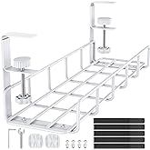 REFLYING Under Desk Metal Wire Cable Management Tray and Outlet Strips, White, 1 Pack