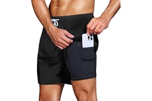 HMIYA Badehose Herren 2 in 1 Badeshorts Schwimmhose Schnelltrocknend Kurz Boardshorts mit Kompression und Reißverschlusstaschen