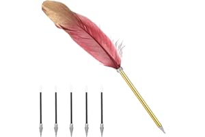 GooDengFull Kugelschreiber Hochwertig Feder Schreibfeder Vintage Stift mit Feder zum Schreiben mit 5 Ersatzminen für Schriftsteller Student, Gänsefeder Feder Stift für Hochzeits Büro (Rot)