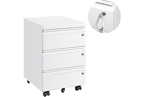 ‎LVSTEEL LVSTEEL Rollcontainer mit 3 Schubladen, Aktenschrank, Büroschrank aus Metall, Aktenschrank unter Schreibtisch, Vormontiert, Abschließbarer, Weiß