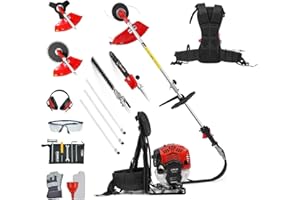 BU-KO 52cc Backpack Long Reach Petrol Multi Functional Garden Tool: Petrol Strimmers, Brush Cutter, Extendable Hedge Trimmer, Pruner Chainsaw, Grass Trimmers, 3x Extension Poles