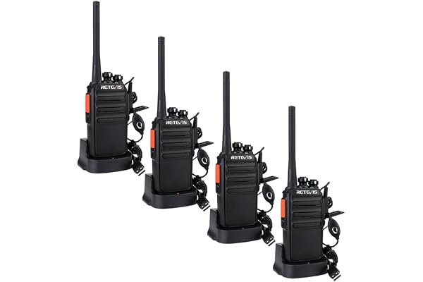 Retevis RT24 Plus Talkie Walkie Professionnel, Talkie-Walkie Longue Portée PMR446 sans Licence 16 Canaux CTCSS/DCS, Toki Walki avec Oreillette pour Restauration, Vente au détail (Noir,4 Pcs)