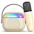 pTron Fusion Smart 10W Mini Bluetooth Speaker with Wireless Karaoke Mic, 10Hrs Playtime, RGB Lights, Voice Effects, Play Modes BT5.3/TF Card/USB & Type C Fast Charging Port (Ivory White)