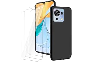 LYZXMY Hülle für ZTE Blade V50 Vita 4G(6.75") Schwarz Handyhülle + 3 Stück Gehärtetes Glas Schutzfolie, Case Weich Silikon TPU Schutzhülle Cover 9H Härte HD Gehärtetes Glasfolie Glas