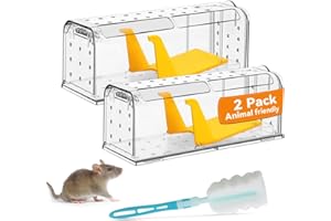 KENNEAS Humane Mouse Traps for Indoor Outdoor, Washable Cleaning Brush Included, Reusable Live Catch and Release, Field Mouse Catchers, Pets & Children Friendly, No Glue, Electric & Kill (2 Pack)