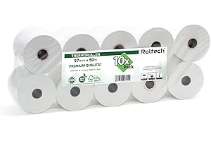 ‎ROLTECH ROLTECH | 10 Thermorollen | 57mm x 50m x 12mm | BPA frei | EC Cash | Kassenrollen | Thermopapier | Bonrollen | Premium Qualität (10 Rollen)