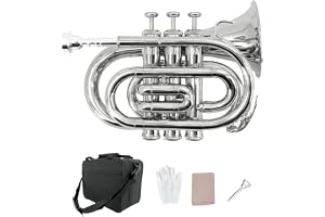 WUQIMUSC Mässingsficka trumpet Bb-nyckel nickelpläterad med munstycke 7C, rengöringssats, bärväska, handskar för nybörjare/studenter