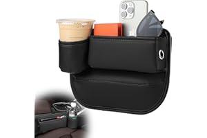 Supaway Car Seat Storage Box Car Side Pockets Organiser PU Car Side Pockets Organiser Car Organiser Front with Cup Holder and USB Charging Hole for Mobile Phones, Wallet, Cards, Coin, Pack of 1