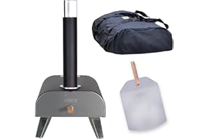 Zanussi ZPO1BPC Outdoor 12 Inch Wood Pellet Portable Wood Fired Pizza Oven with Paddle and Cover in Black, BBQ Oven & Smoker, Stainless Steel Foldable Legs