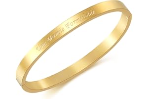 RWQIAN Femme Fin Bracelet Message Acier Inoxydable avec Phrase Inspirante Bracelet Jonc Personnalisée Or