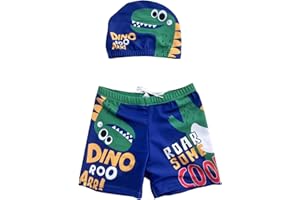 PAEHUIMT Maillot de Bain Enfant Garcon, Bonnet et Short de Bain, Cartoon, Ensemble 2 Pièces
