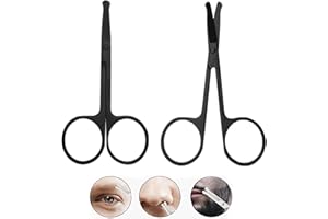 CXAFQ 2 stuck Nasenhaarschere, Abgerundete gebogene Nasenhaarschere, Premium-Edelstahl-Sicherheits-Klingen, Bartschere, Ohrhaaren und Nasenhaaren(Schwarz)