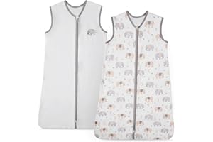 beeweed 2 Pack Baby Sleep Sack 1.0 Tog, Unisex Sleeveless Cotton Baby Wearable Blanket with 2 Way Zipper, All Season Soft Baby Sleep Bag Suit for Baby Toddler, 18-24 Months - Elephant