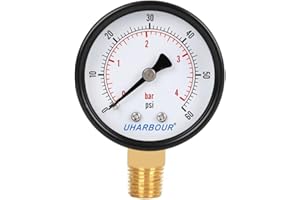 Uharbour Reliable Dual Scale Mechanical Manometer Low Pressure Gauge for Gas and Water (60psi/4bar) with 1/4" NPT Bottom Connection…
