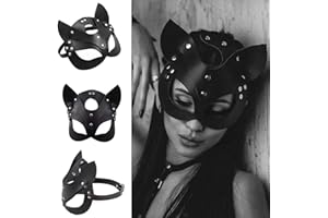 SINSEN Women Leather Cat Mask Sexy Half Face Eyemask Cosplay Costume Props Halloween Party Masquerade Mardi Gras Carnival Accessories