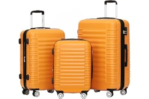 BEIBYE Hartschalen Koffer Trolley Rollkoffer Reisekoffer Zwillingsrollen Kofferset (Orangen, Set)